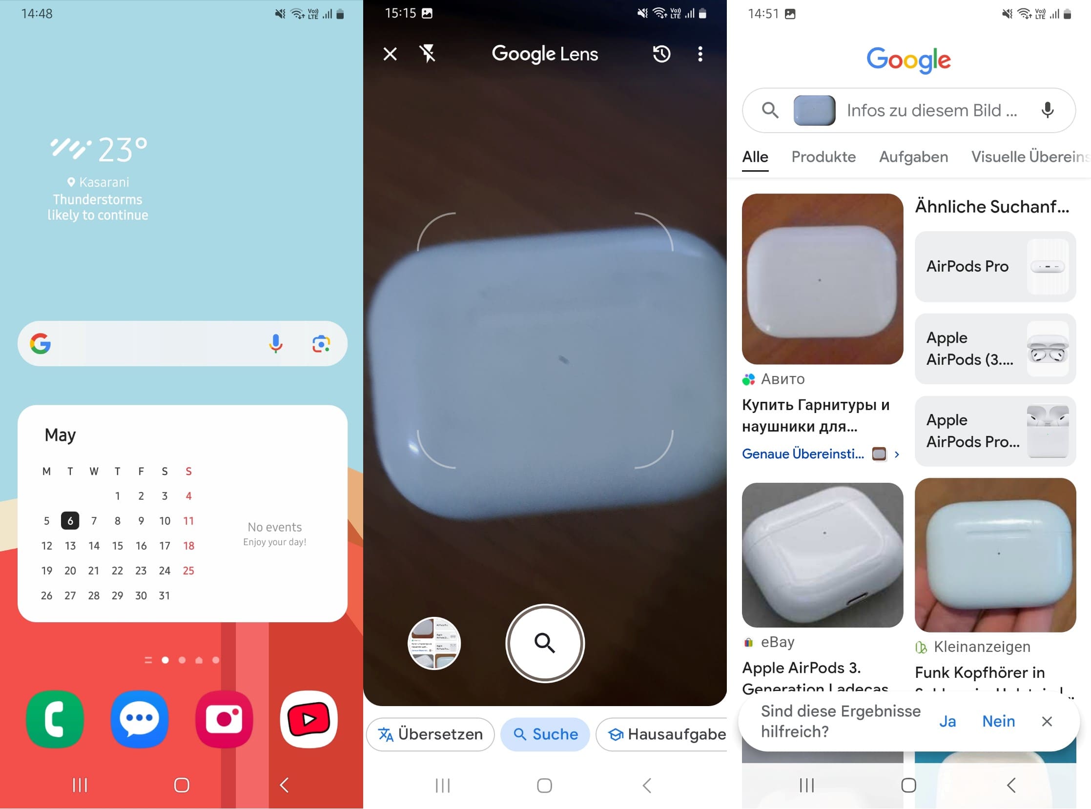 Google Lens-Suche über die Handykamera mit Suchergebnissen zum AirPods-Case.