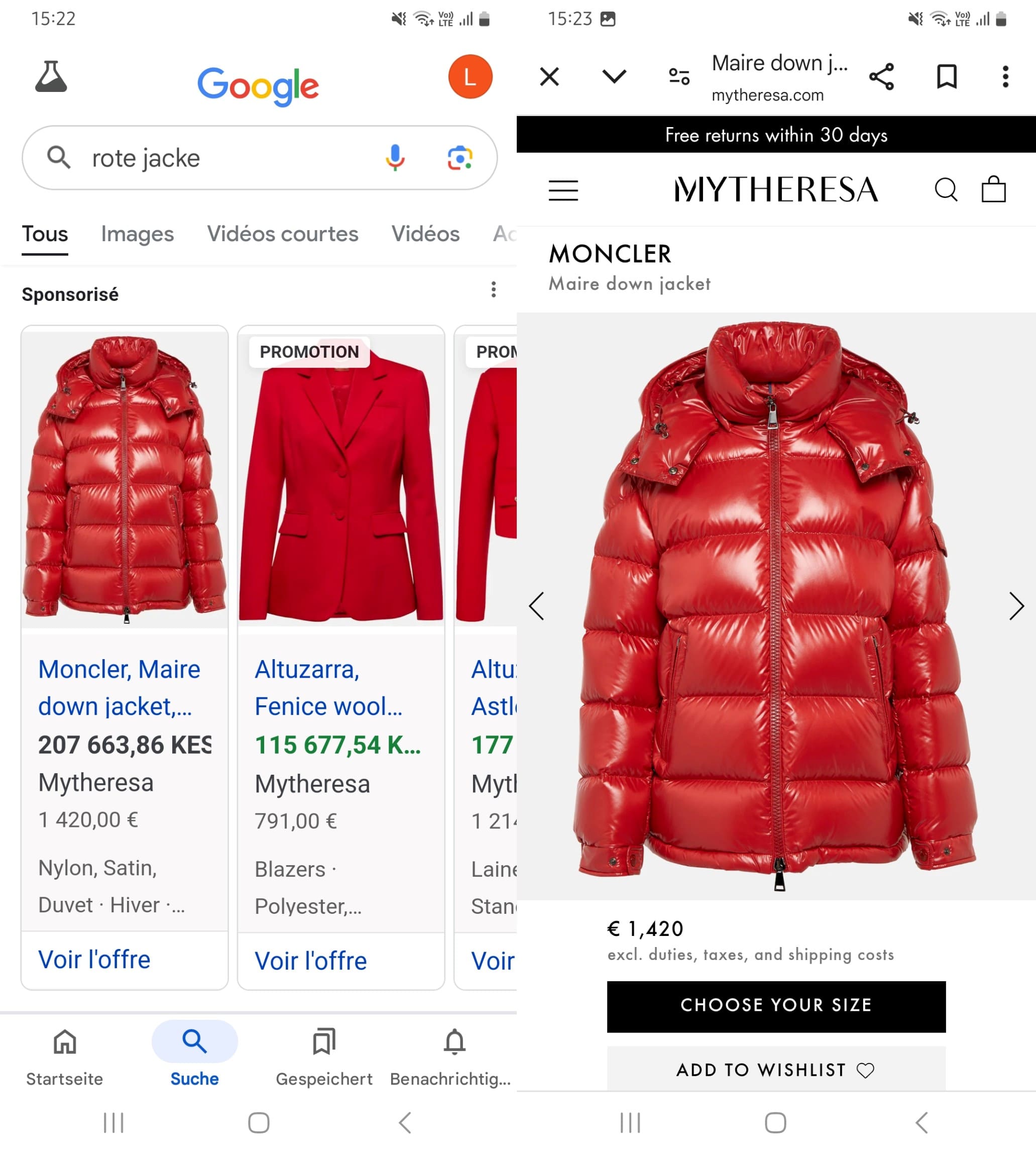 So finden Sie ähnliche Artikel mit der Rückwärts-Bildersuche von Google am Beispiel einer roten Jacke