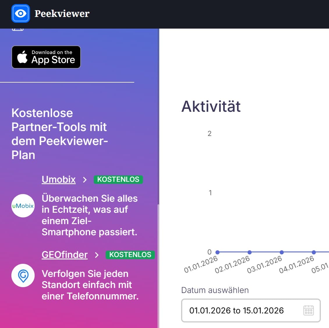 PeekViewer bietet uMobix und GeoFinder kostenlos im Rahmen seines Plans an.