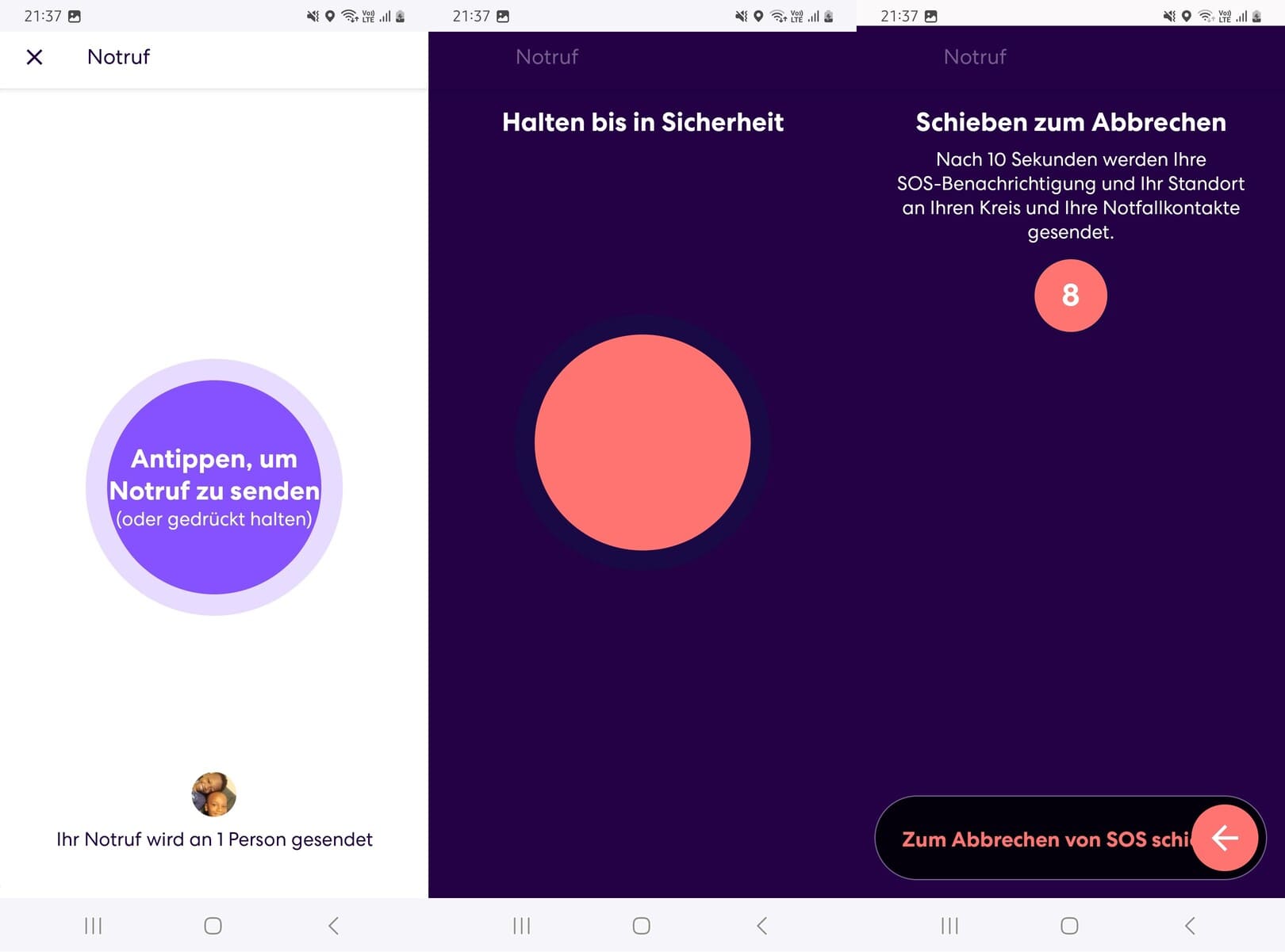 Halten Sie die SOS-Taste gedrückt, um sie zu aktivieren.