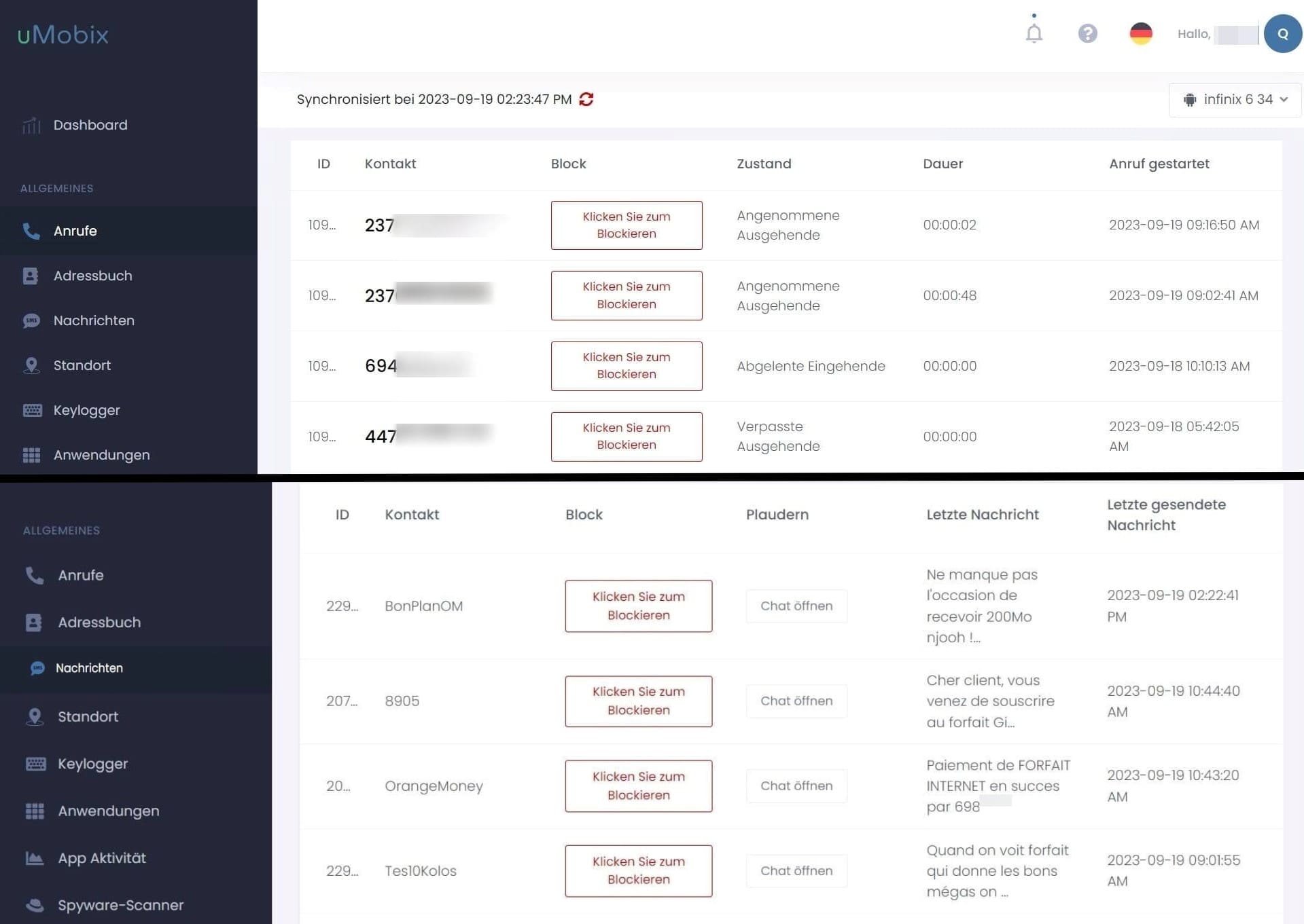 Überwachung von Anrufen und SMS mit uMobix.