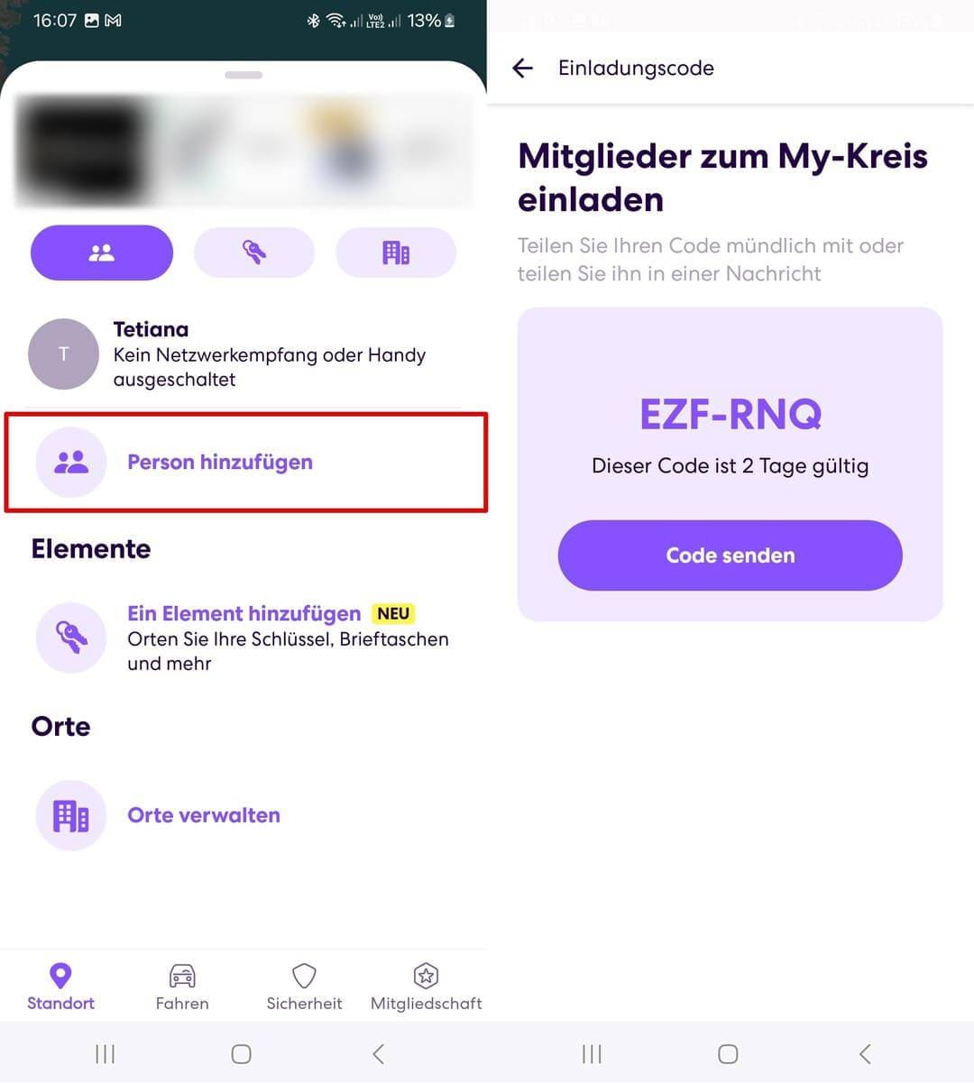 Orte, die in der Life360-App hinzugefügt wurden.