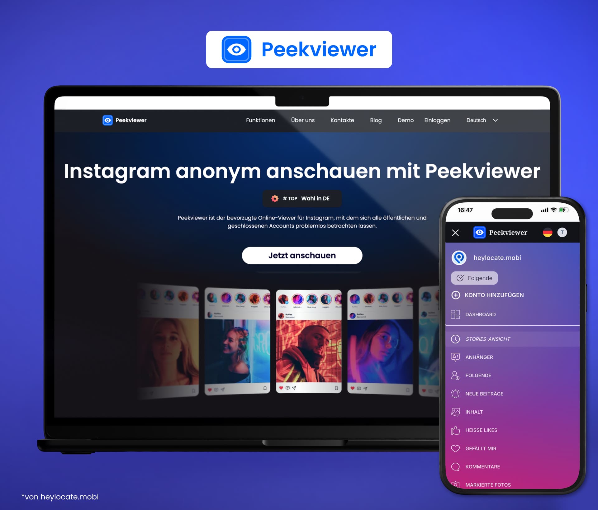 Ansicht der Startseite und des Dashboards von Peekviewer.
