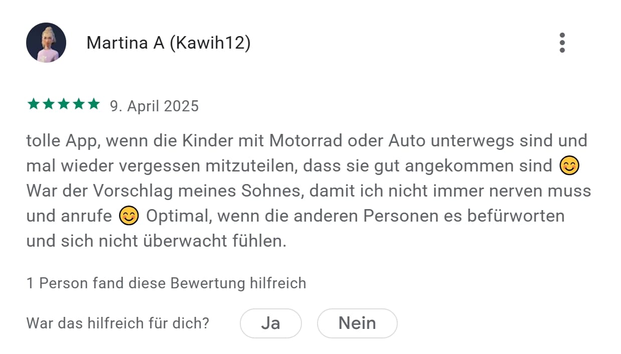Life360-Elternbewertung im playstore, die zeigt, dass es ihrer Familie hilft.