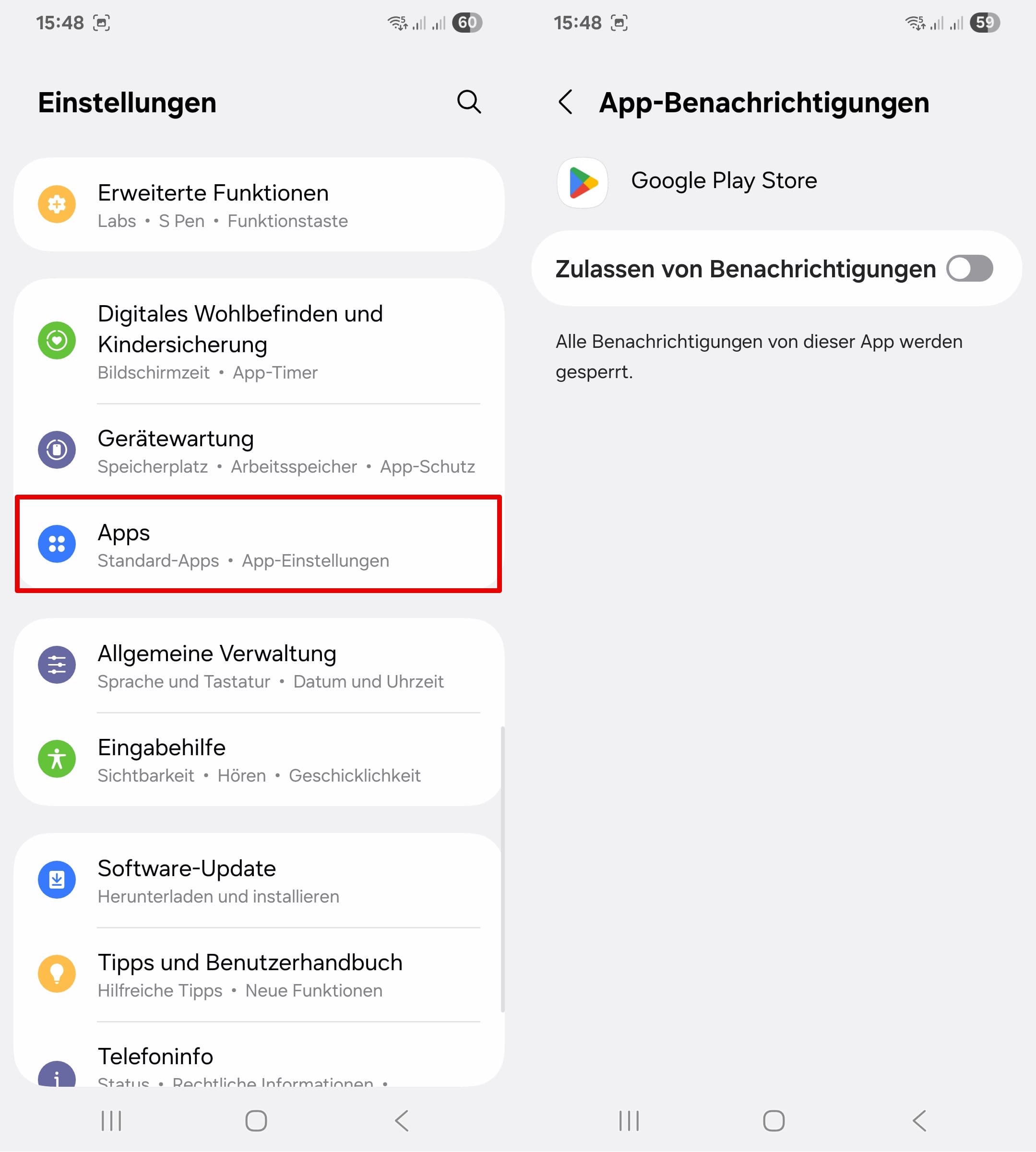Android-Einstellungsmenü: Apps – Google Play Services-Anwendung auswählen – App-Benachrichtigungen deaktivieren.