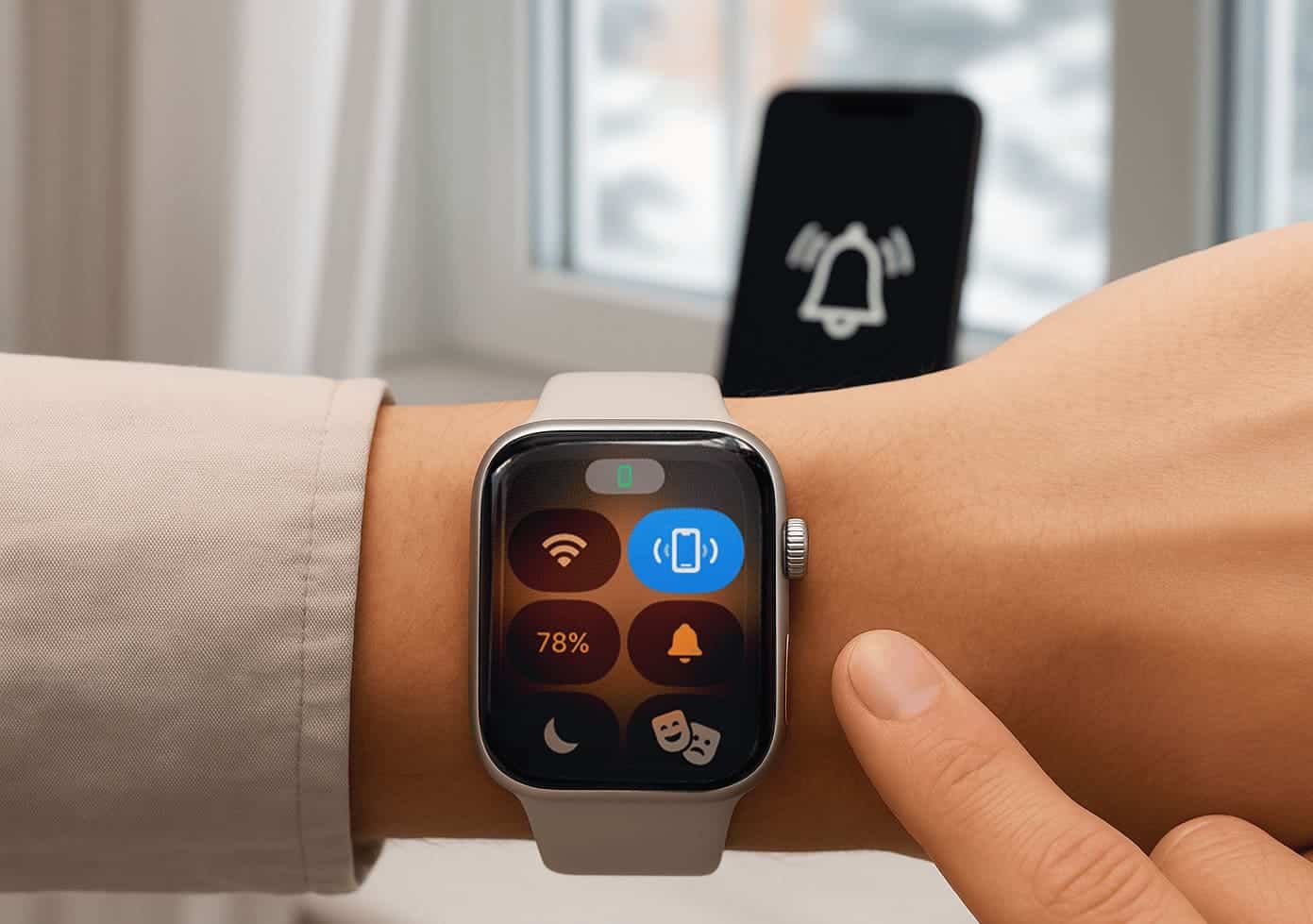Tippen Sie auf das Telefon-Symbol an der Apple Watch und finden Sie Ihr iPhone.
