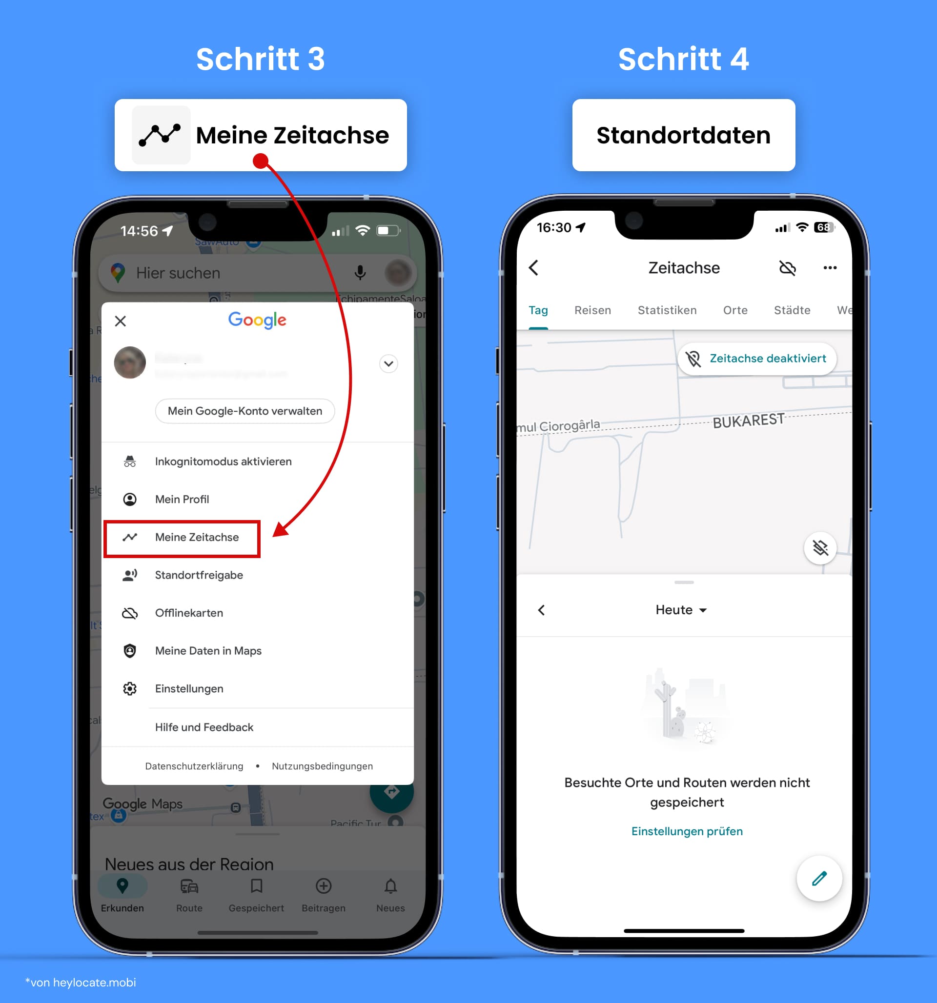 Öffnen Sie die Google Maps-Option „Zeitachse", wählen Sie den gewünschten Tag und die Uhrzeit aus und überprüfen Sie die Karte mit dem aktuellen Standort.
