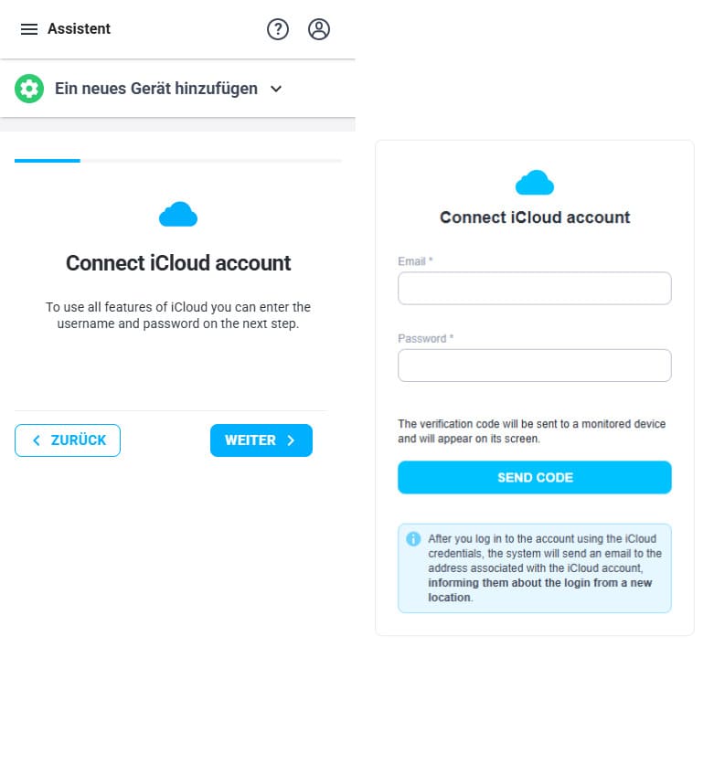 Geben Sie Ihre iCloud-E-Mail-Adresse und Ihr Passwort ein.