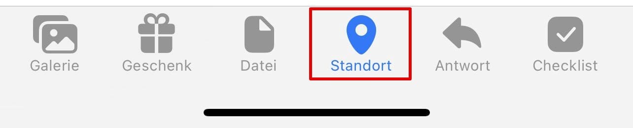 Tippen Sie auf „Standort" im Sharing-Menü des Messengers auf Ihrem Telefon.