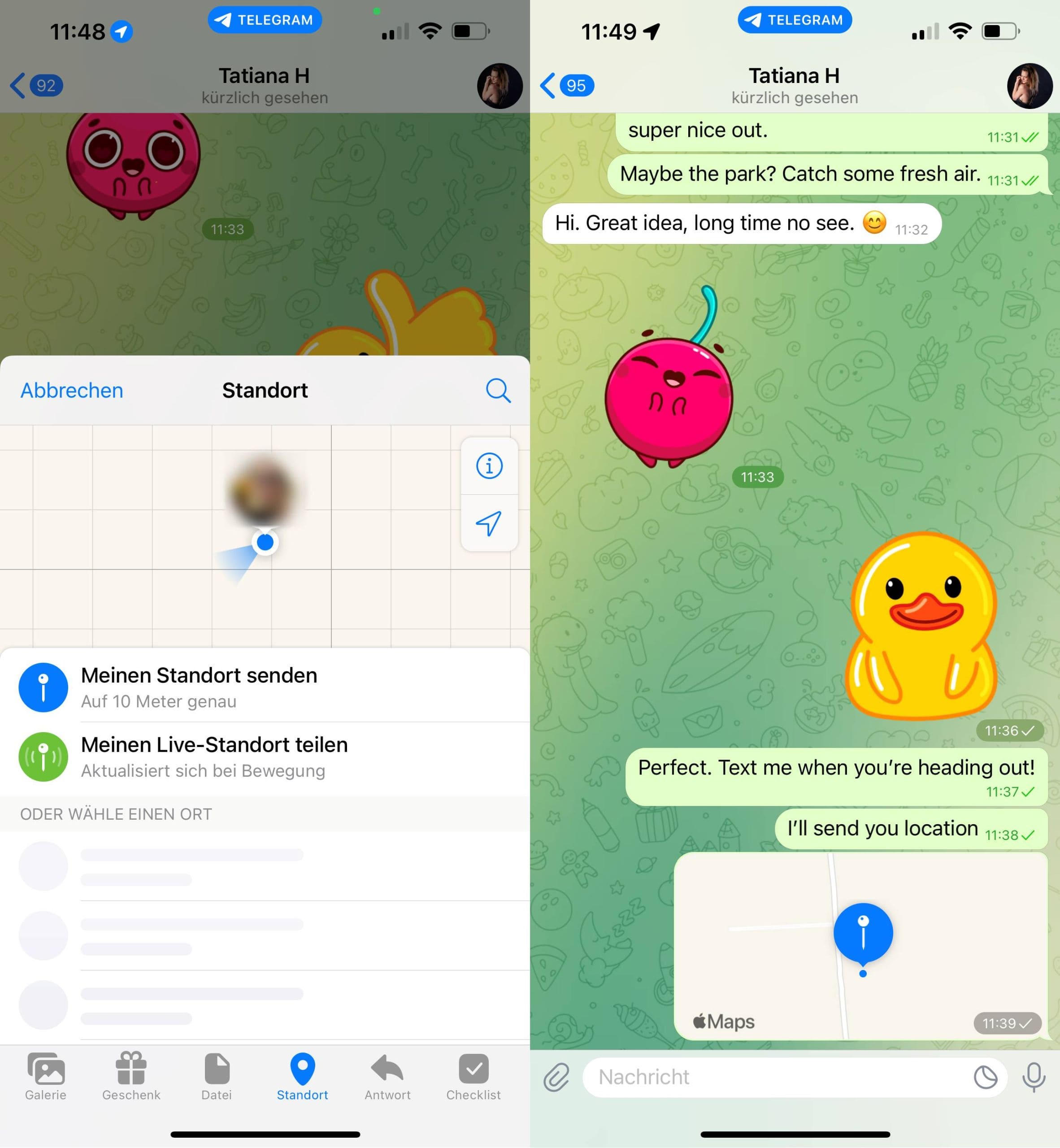 Sie können den Standort der Person überprüfen, nachdem sie ihn über Messenger geteilt hat.