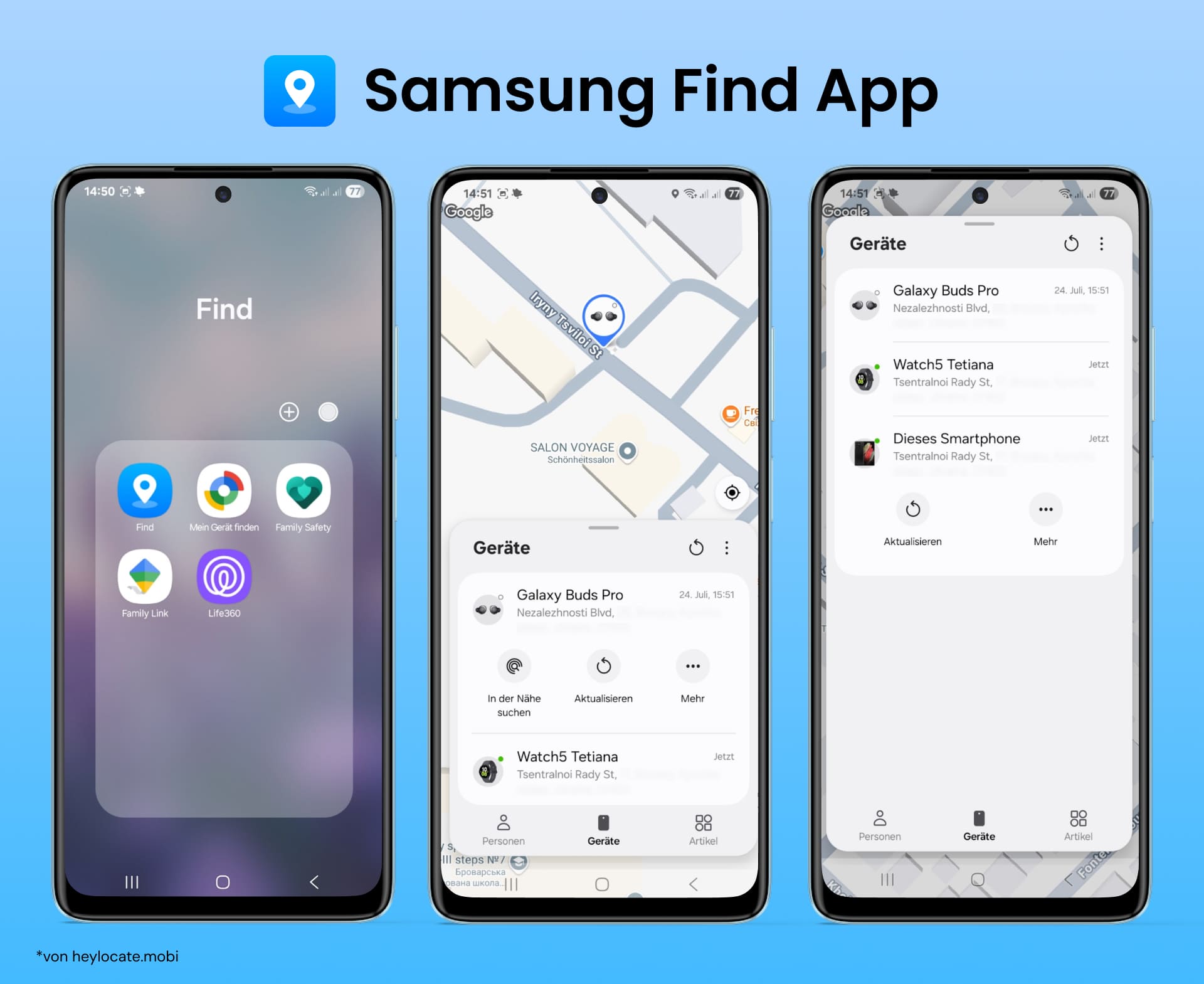Melden Sie sich bei der Samsung Find App an, gehen Sie zum Geräte-Tab und wählen Sie das Gerät aus, das Sie orten möchten.