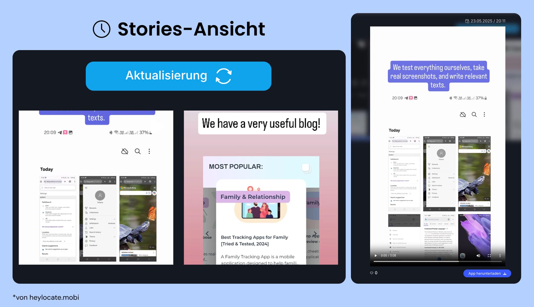 Stories-Ansichtsoption, die aktualisierte Instagram-Stories zeigt.