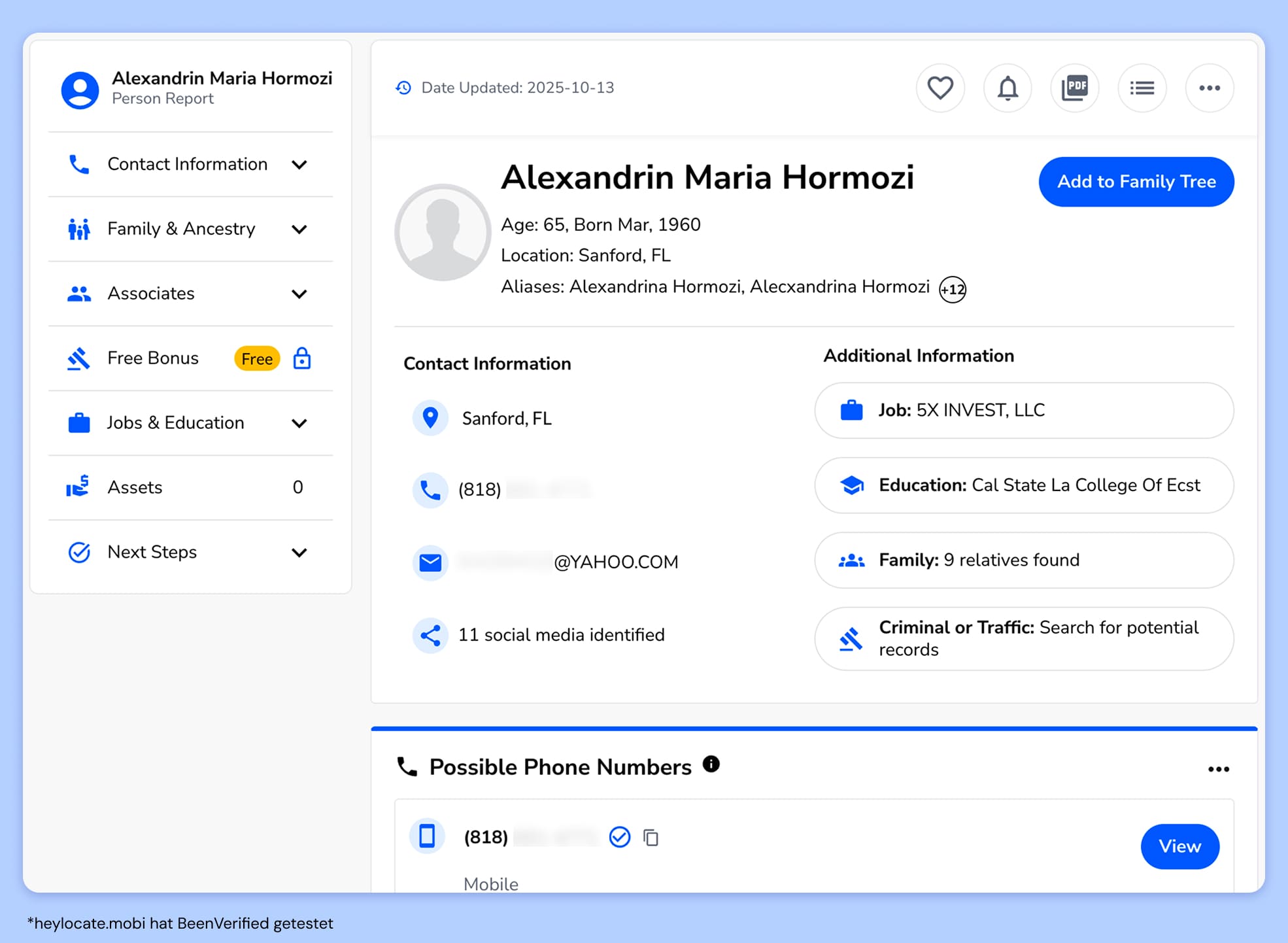 Informationen über die Person: Alter, Standort, Aliase, Adresse, E-Mail usw.