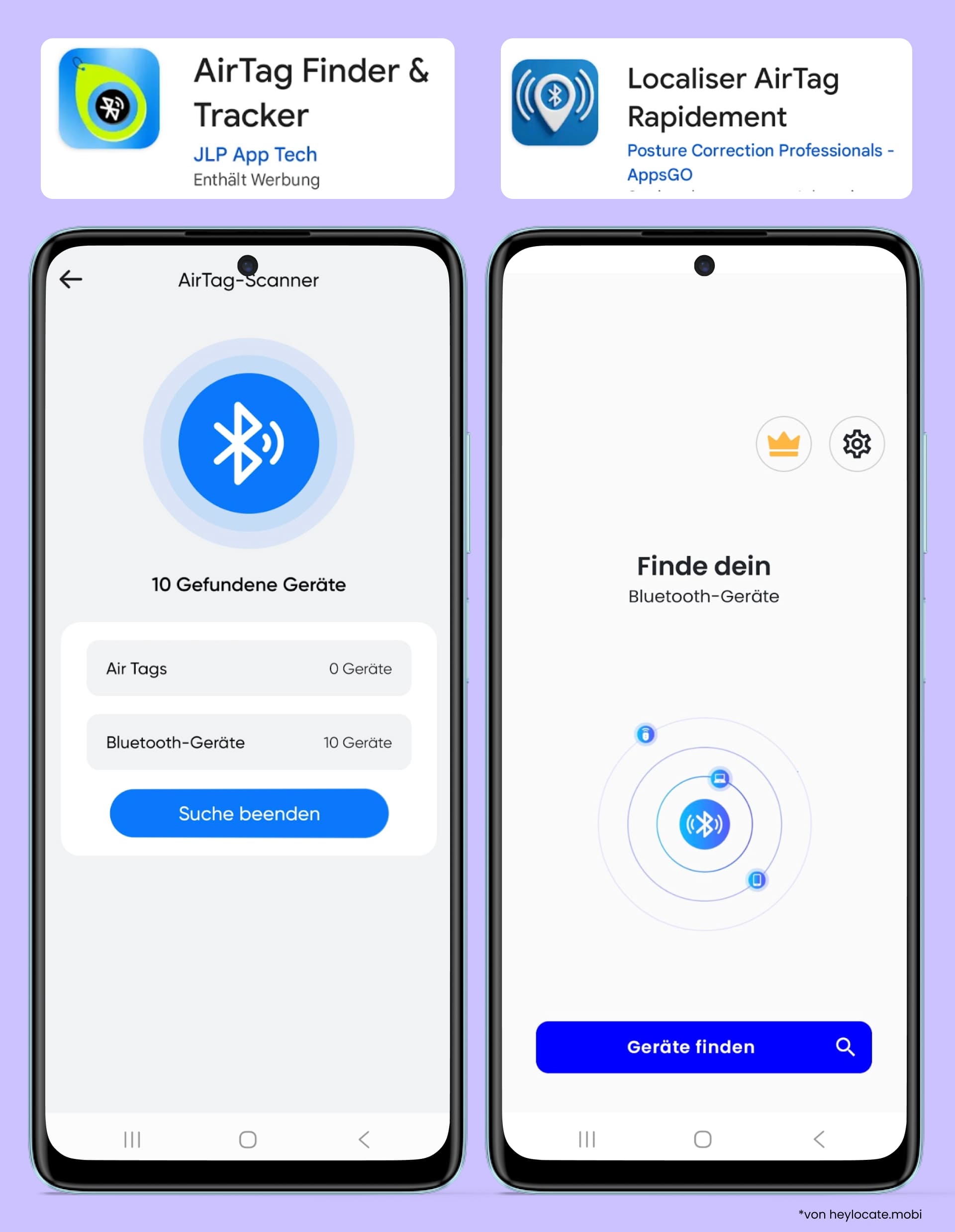 Die Apps zeigen Scans der in der Umgebung gefundenen Bluetooth-Geräte an.