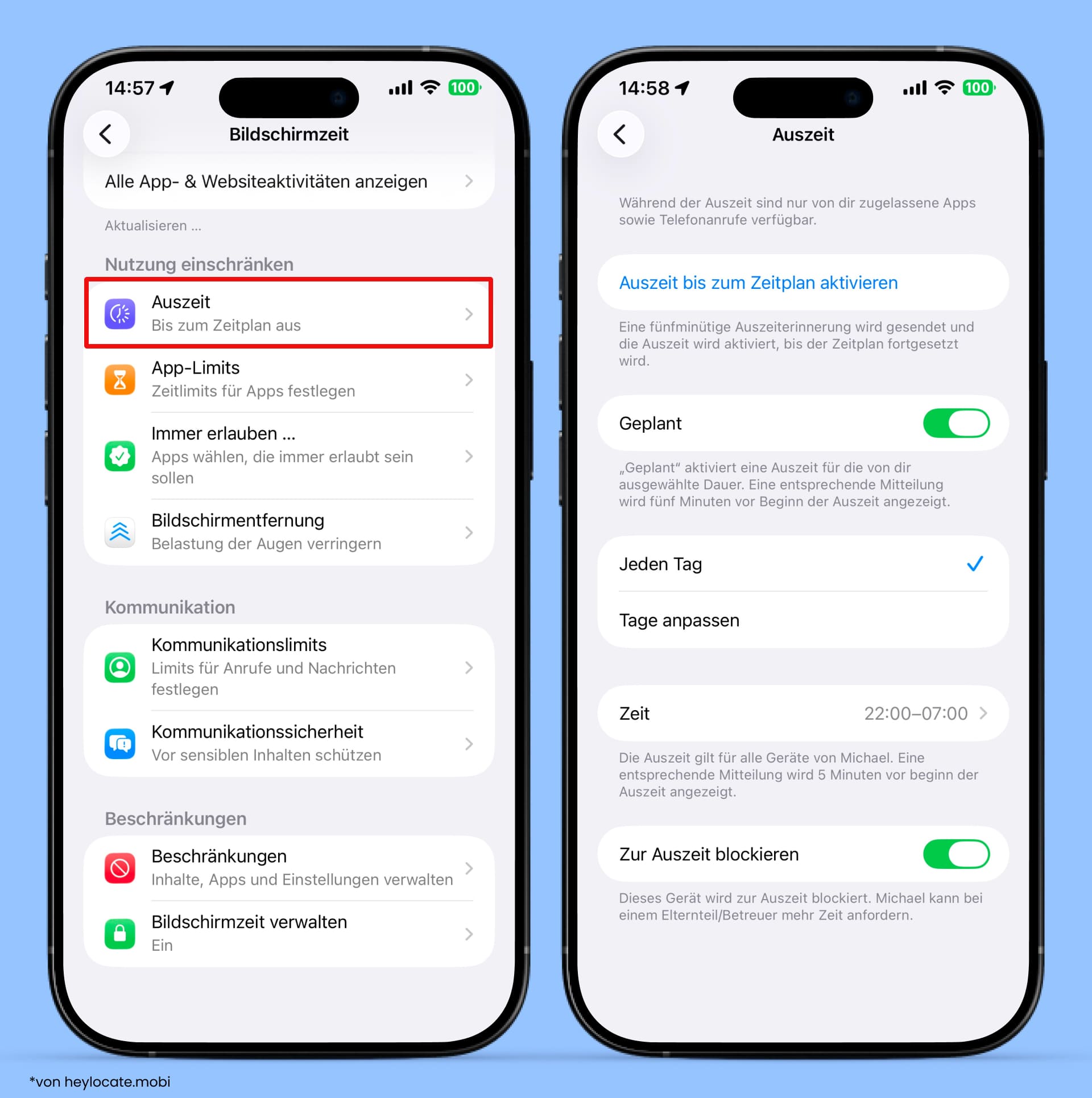 Öffnen Sie Bildschirmzeit auf Ihrem iPhone und gehen Sie zu Auszeit, um Einschränkungen festzulegen.