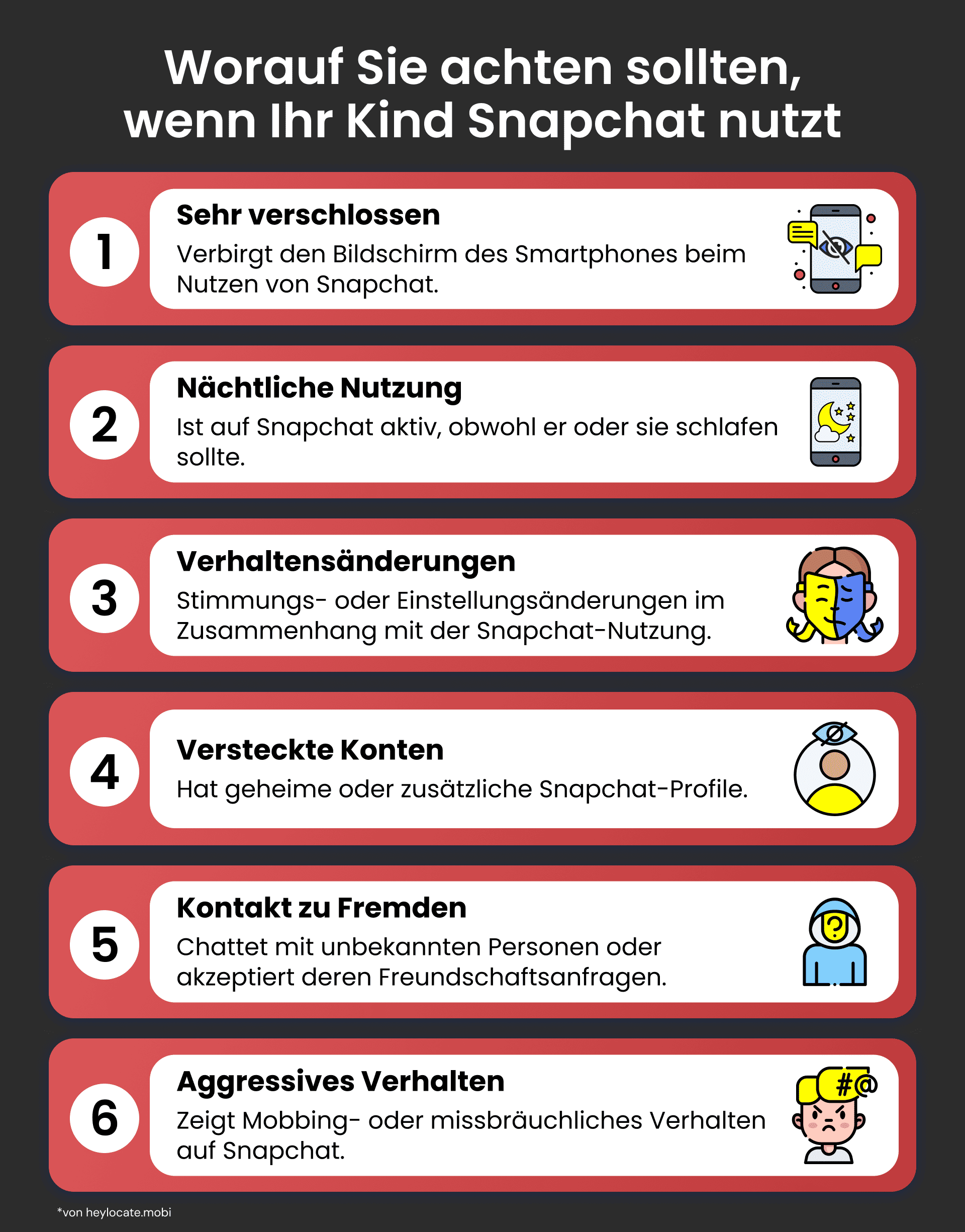 Infografik mit sechs Anzeichen dafür, dass es Zeit ist, die Snapchat-Aktivität Ihres Kindes zu überwachen.