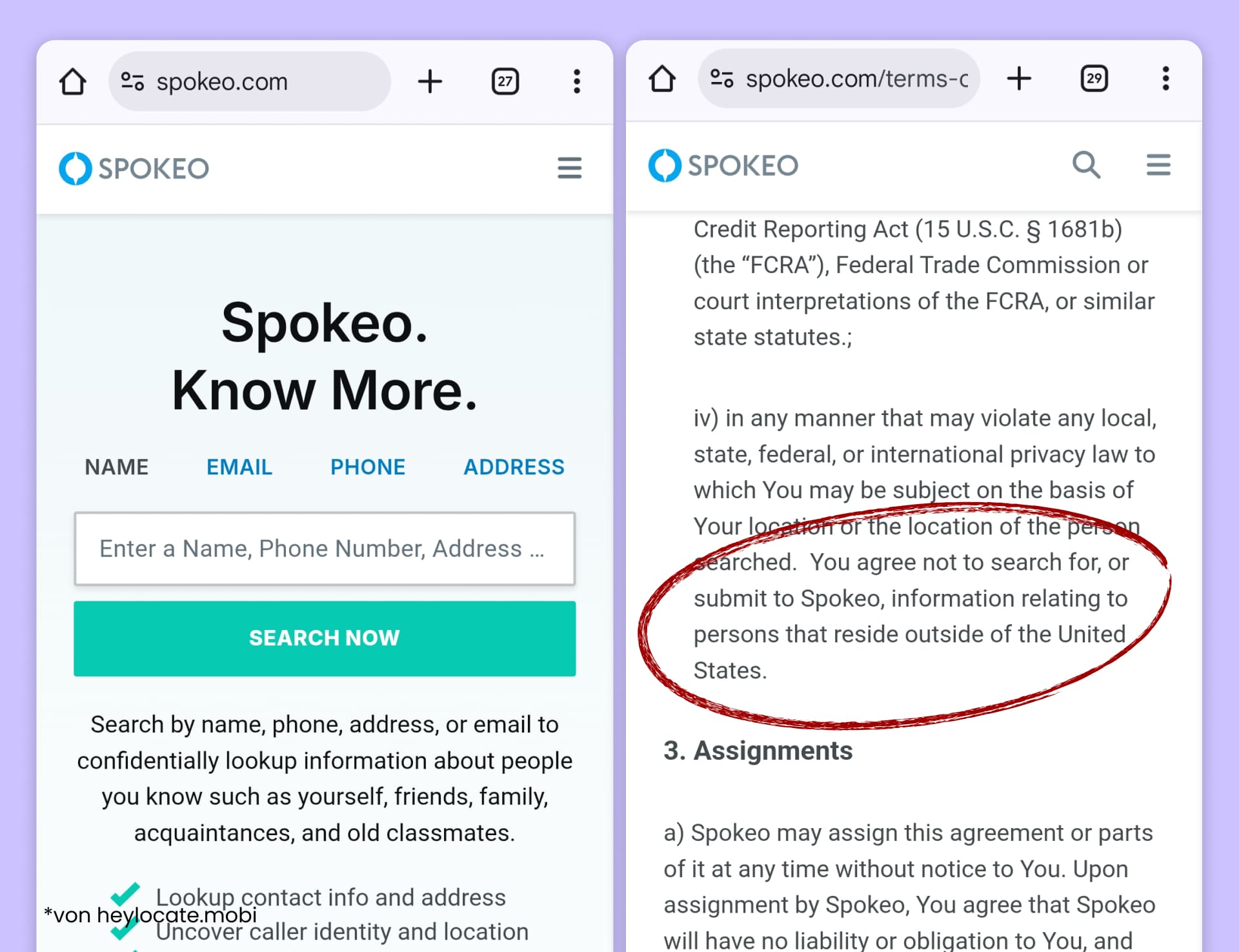Spokeo-Website mit einer Personensuchoberfläche und Hinweisen darauf, dass der Dienst Informationen zu Personen in den Vereinigten Staaten bereitstellt.