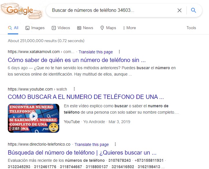 Google de búsqueda de números de teléfono 