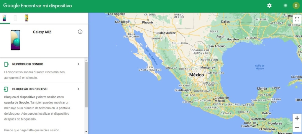 Búsqueda con Buscar mi dispositivo en el mapa de Google