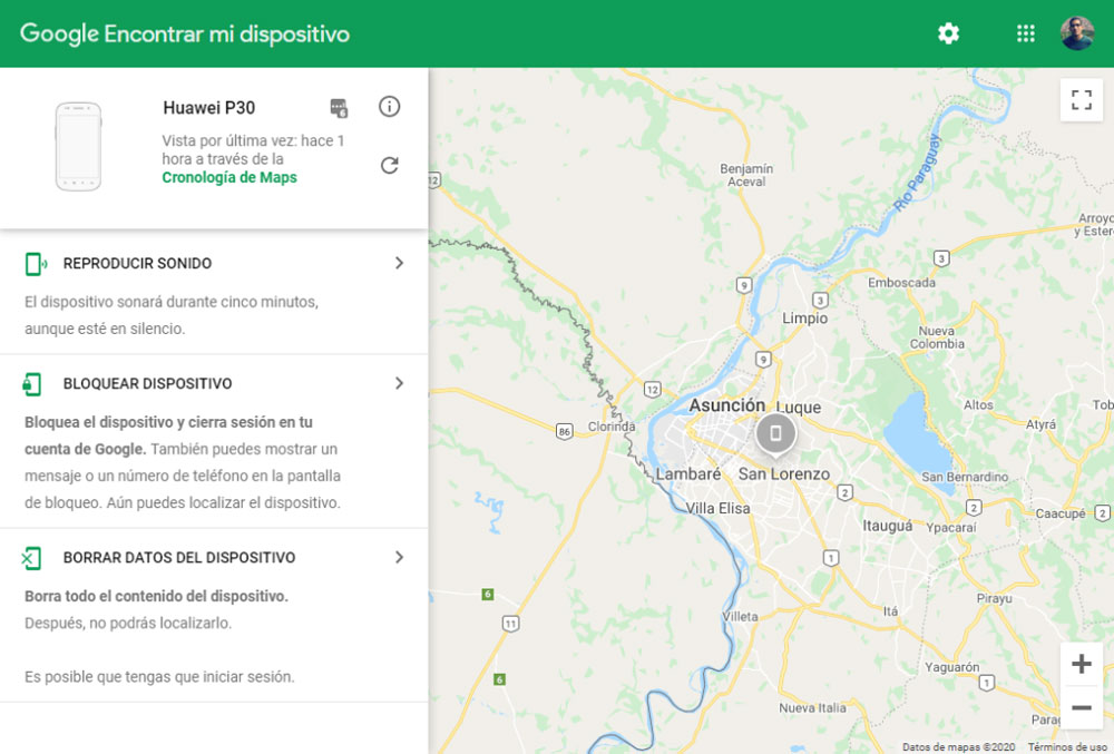 capturas de pantalla móviles del servicio gratuito de localización GPS Google Find My Device