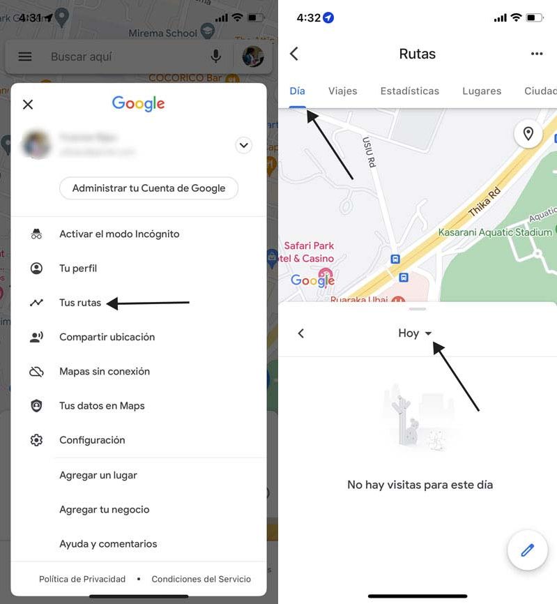 Rastrear un iPhone a través de Google Maps móvil capturas de pantalla pasos 3-4