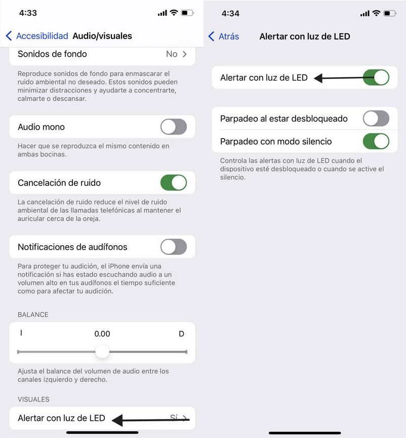 capturas de pantalla móvil para rastrear un iPhone usando las alertas LED del iPhone pasos 3-4