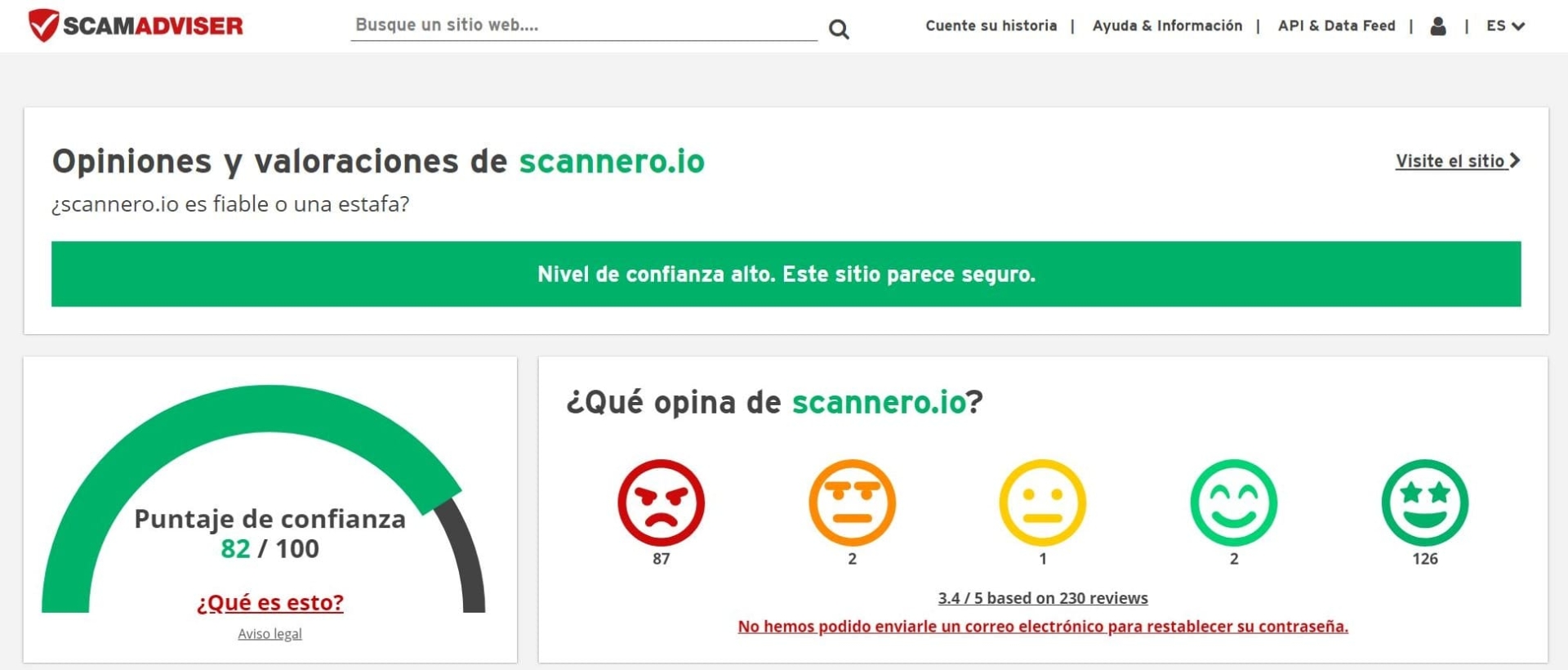 scamadviser website trustscore for scannero