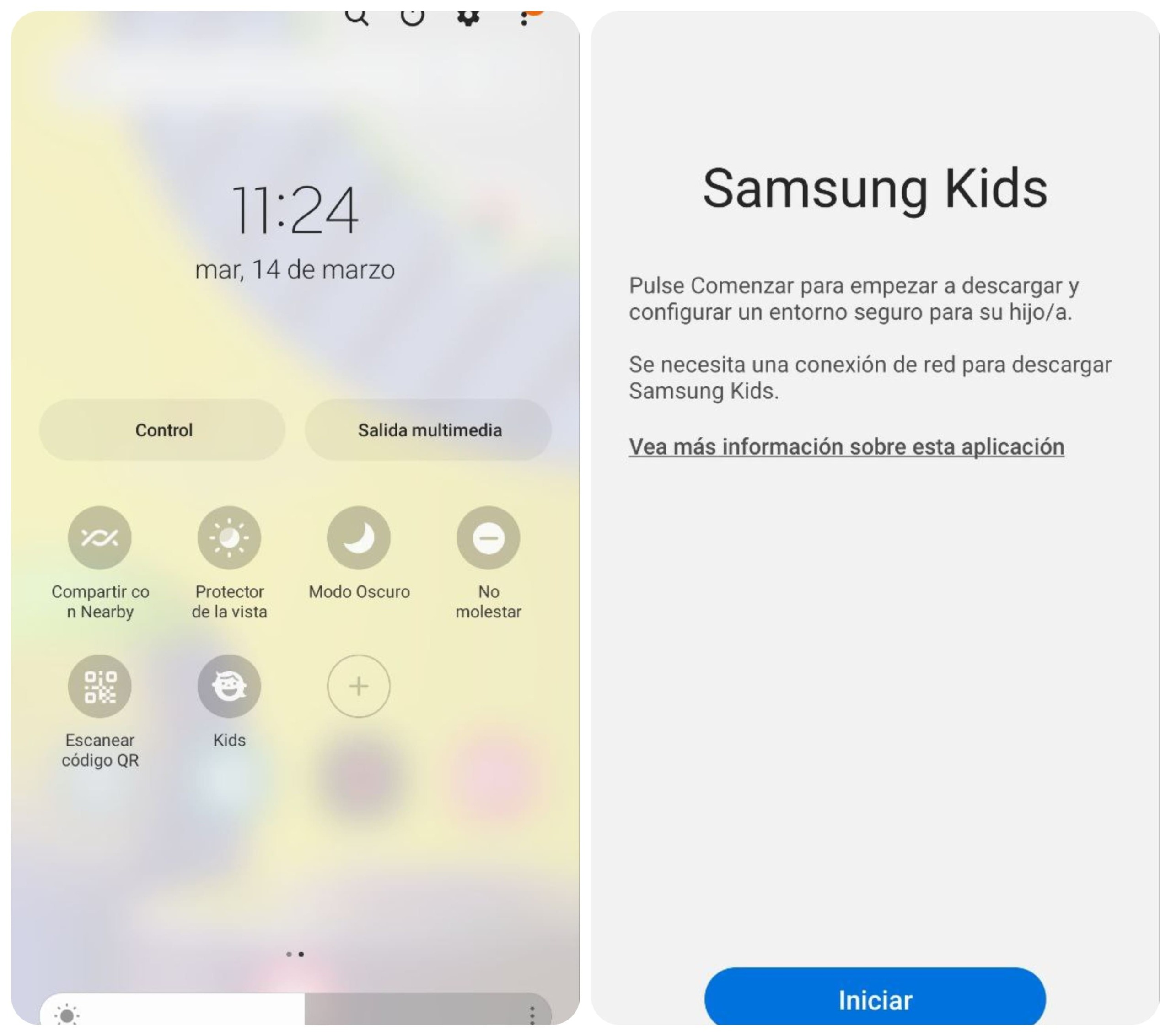 página del menú principal y página de descargas de Samsung Kids 