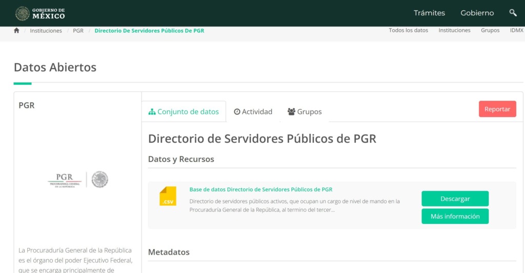 Plataforma de datos abiertos de México para conseguir personas en los registros públicos