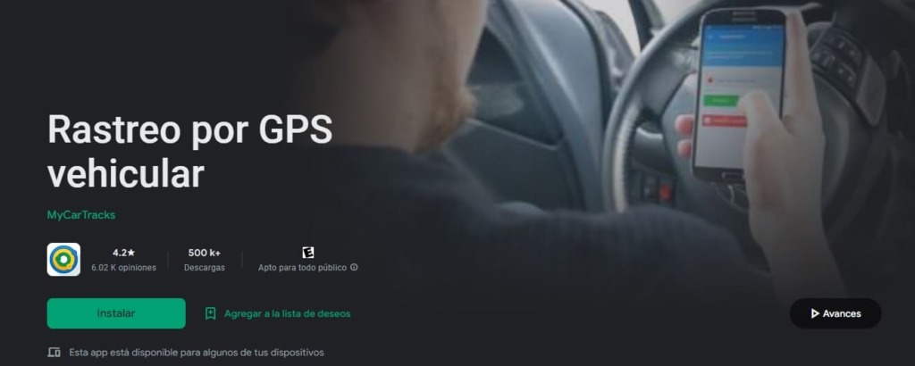 Página de inicio de la aplicación con el botón Rastreo por GPS Vehícular para instalar
