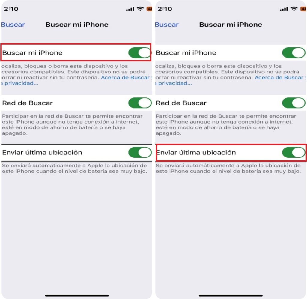 Dos capturas de pantalla de cómo activar la búsqueda de ubicación en tu iPhone