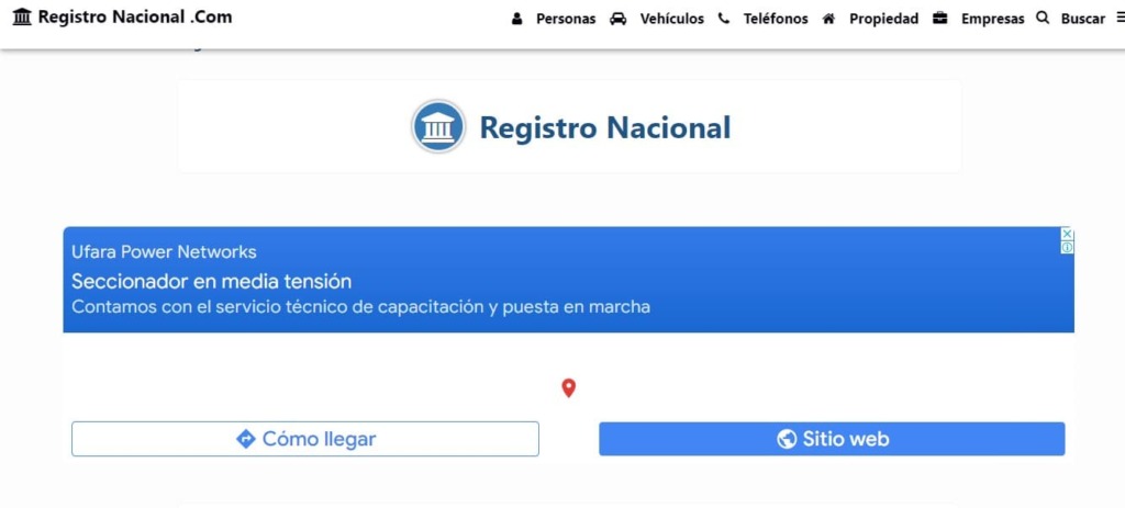 Vista de la página web de registronacional