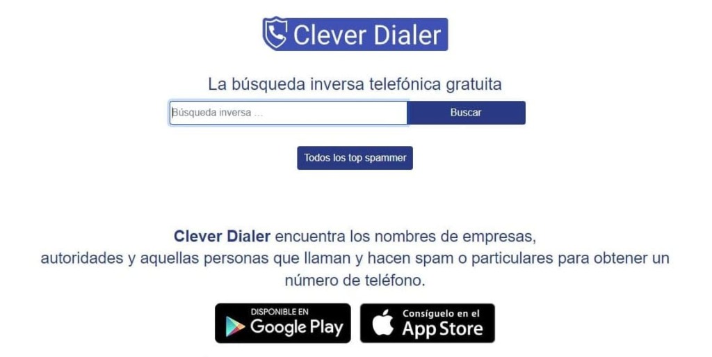 Vista de la web de Clever Dialer