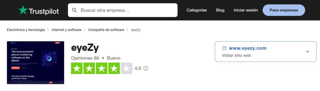 evaluación de trustpilot para el servicio eyezy