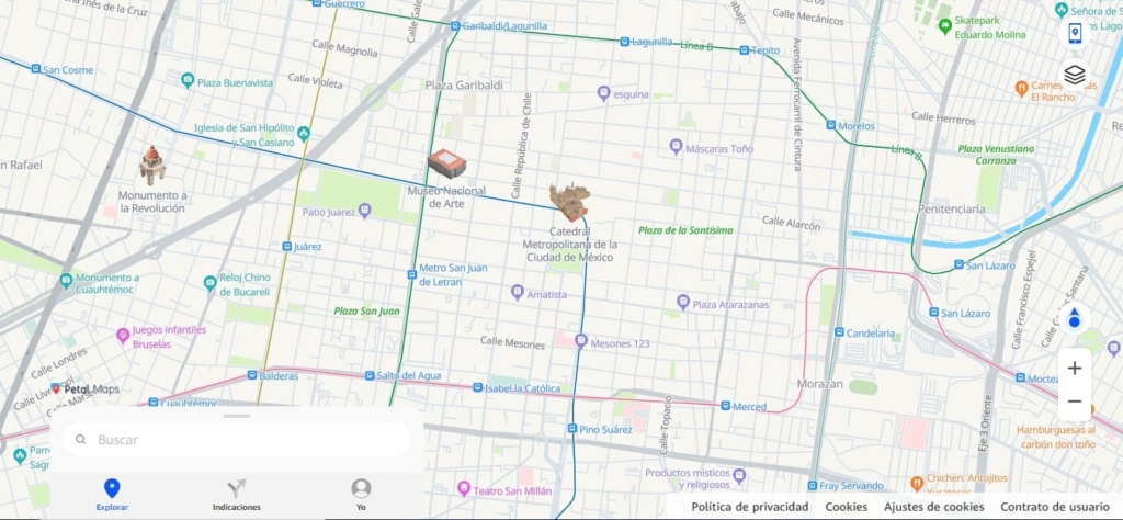 mapa del servicio de navegación petalmaps