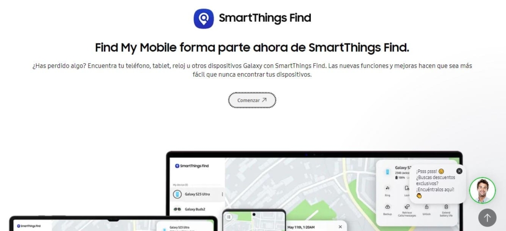 SmartThings Find de Samsung en el trabajo con la búsqueda en el mapa