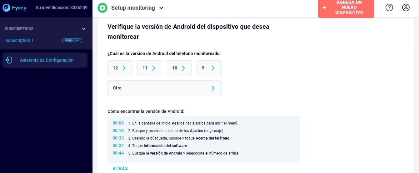 verifica la versión de android eyezy