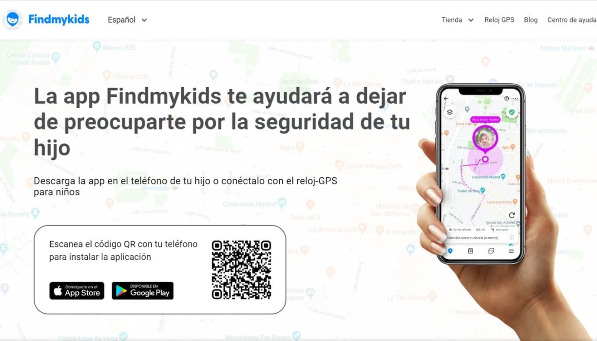 Vista del código QR en la web oficial para instalar la App Find My Kids