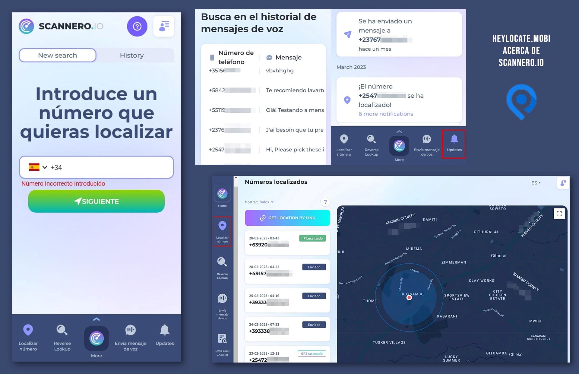 Introducir el número de teléfono, enviar un SMS y ver la ubicación del número en el mapa y seguir el historial de cambios