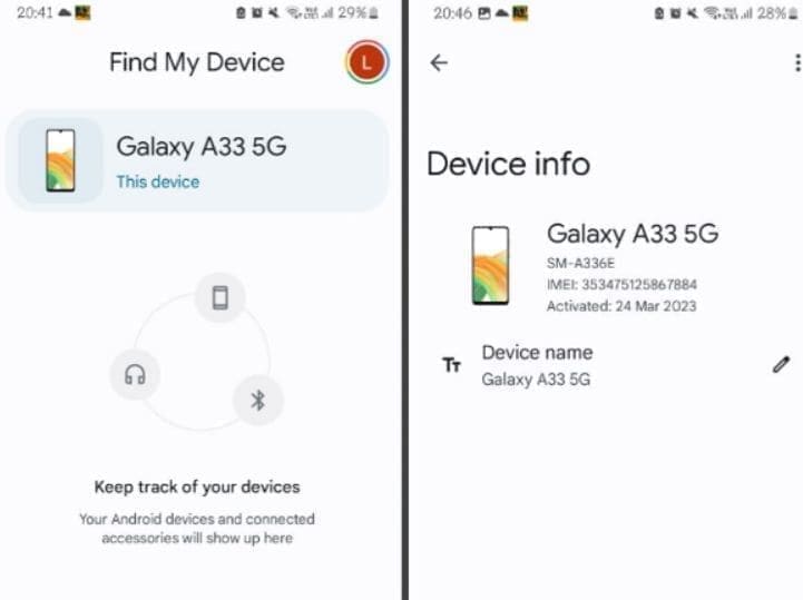 Una imagen de la aplicación Google Find My Device tal y como se muestra en un teléfono