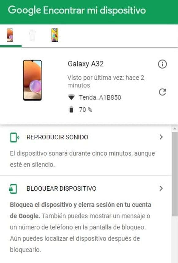 Vista de cómo se rastrea un teléfono usando Encontrar mi dispositivo