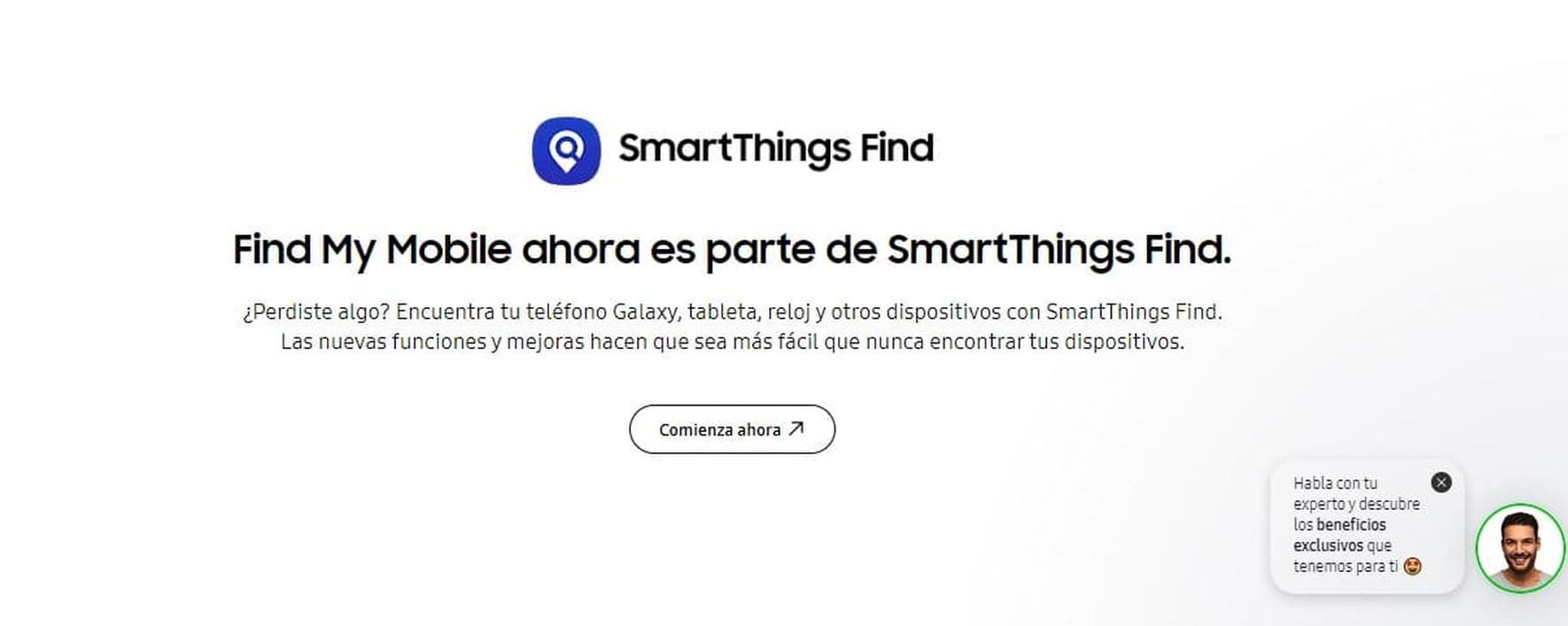 Vista de la página web de SmartThings Find