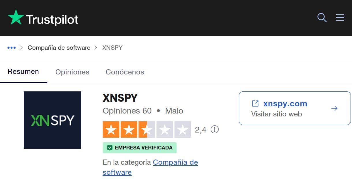 XNSPY opiniones en sitios independientes Trustpilot Relaciones con los consumidores