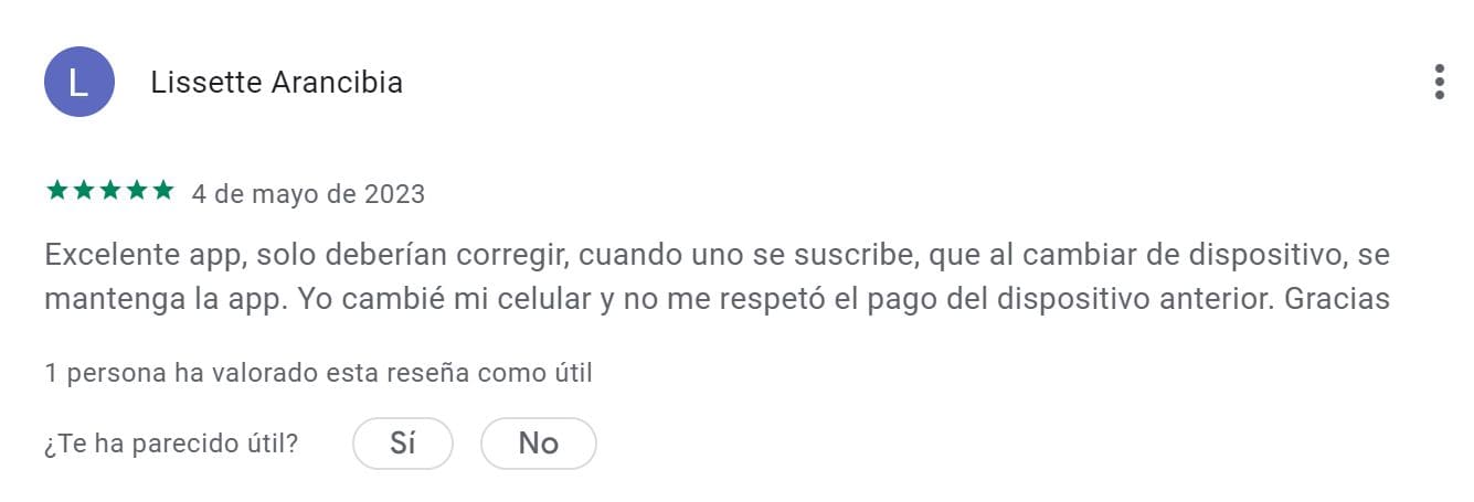 Una imagen de la reseña positiva de un cliente sobre Glympse en Google Play