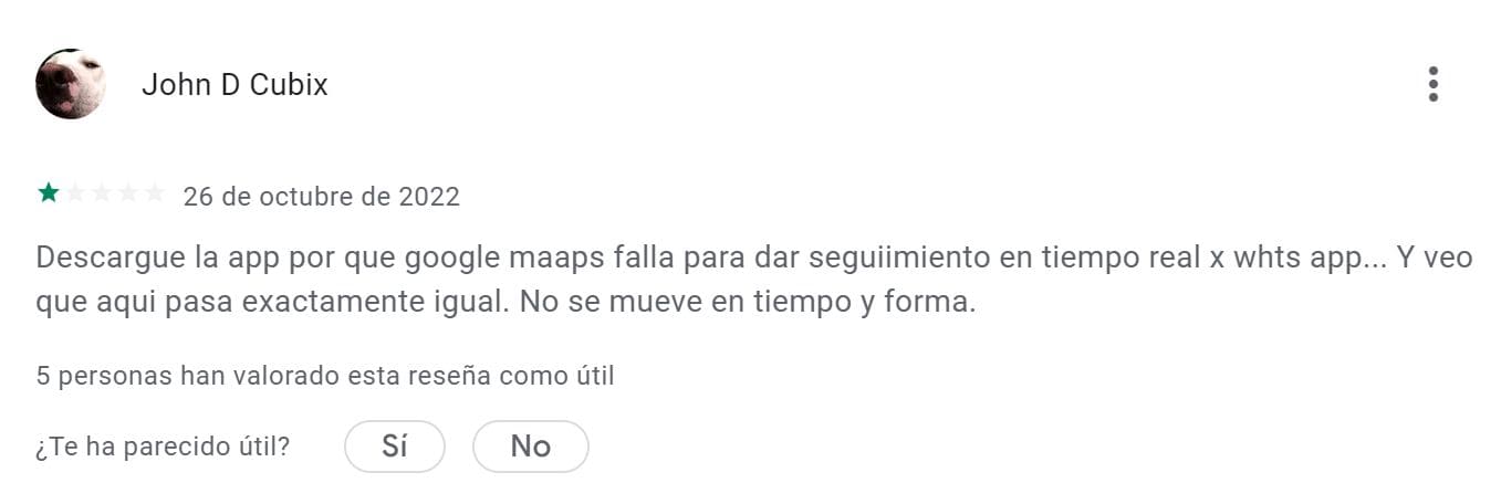 Una imagen de una reseña negativa de un cliente sobre Glympse en Google Play