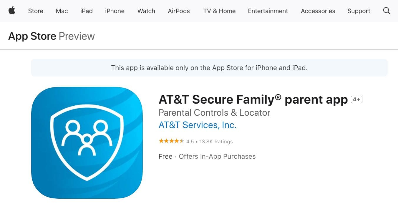 Ver la página de inicio de AT&T Family Locator en el App Store