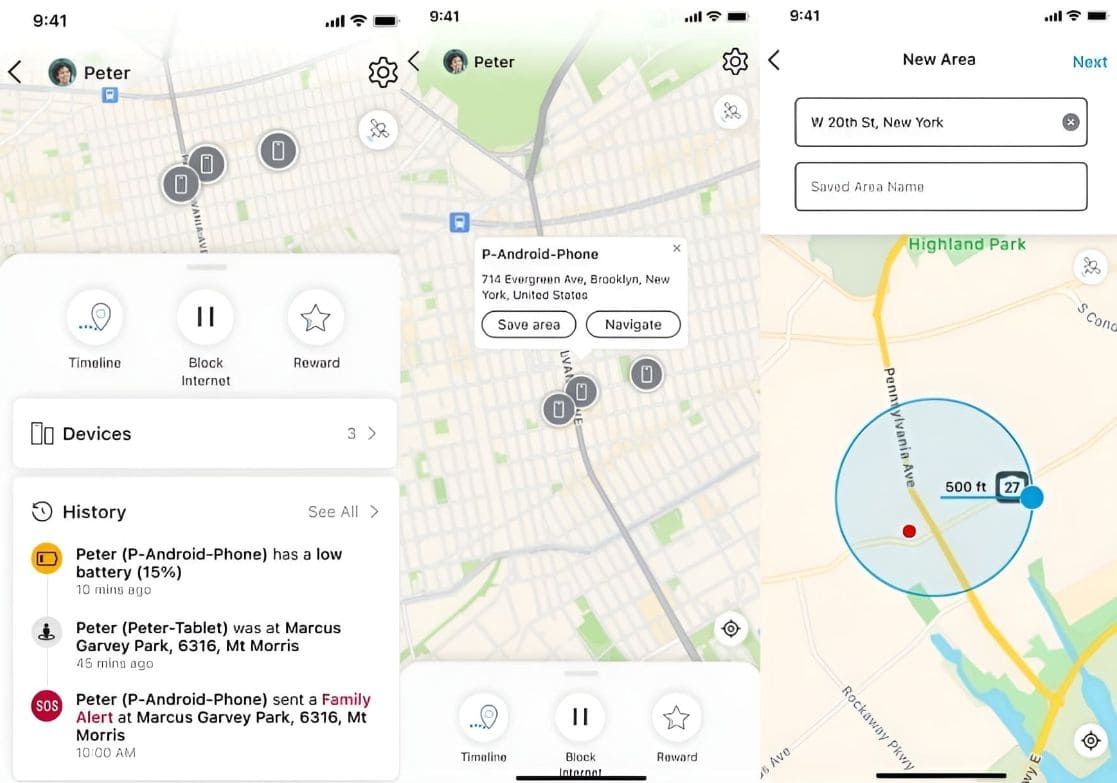 Mostrar el historial de ubicaciones en un mapa en la aplicación AT&T Secure Family