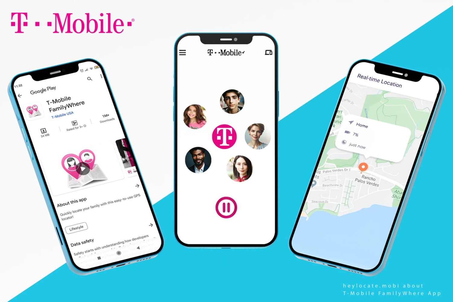 Imagen de la aplicación FamilyWhere de T-Mobile en teléfonos móviles