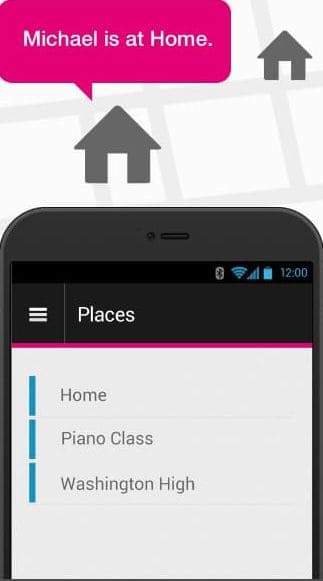 Una imagen de la aplicación T-Mobile FamilyWhere mostrando puntos de referencia