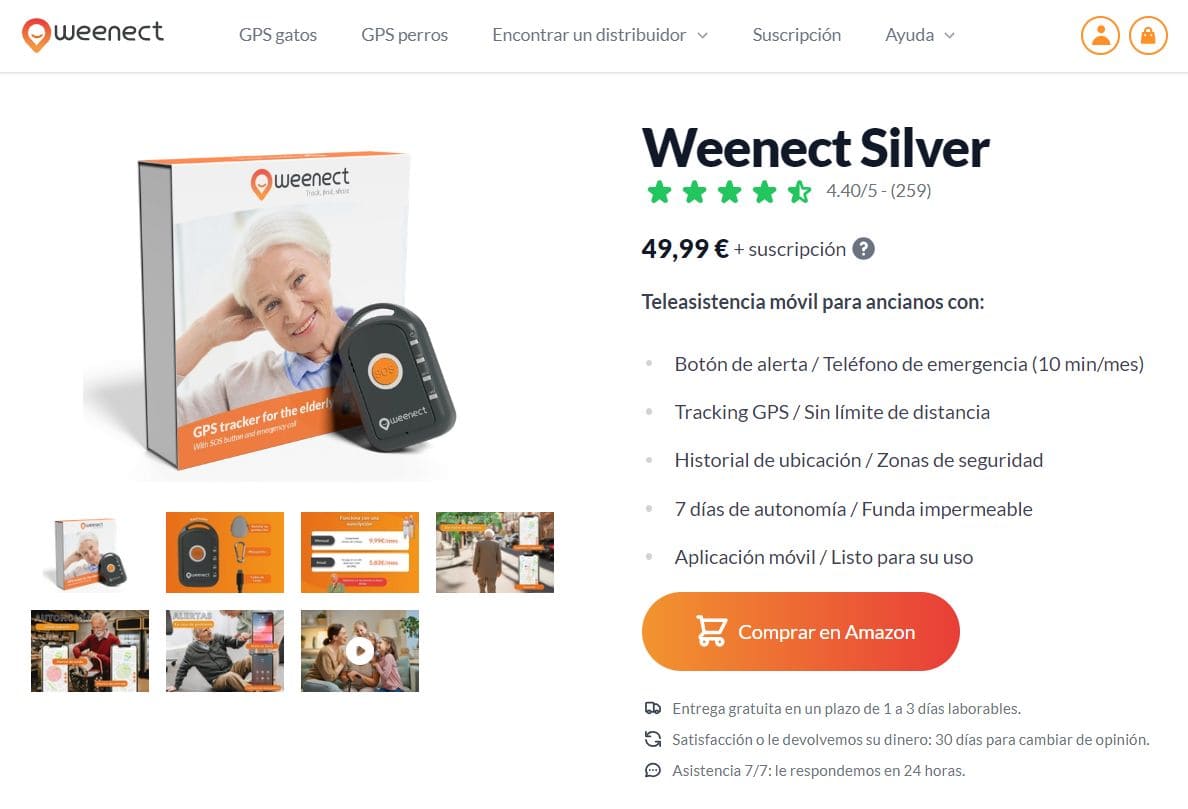Sistema de telealarma para personas mayores Weenect Silver con funciones
